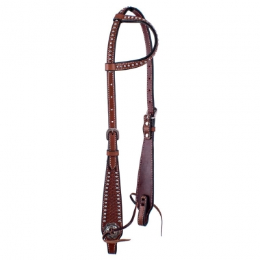 Showman Argentina Cow Leather One-Ear Headstall With Basketweave Tool And  Silver Studs