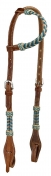 Showman Argentina Cow Leather One Ear Headstall with Teal Rawhide Accents