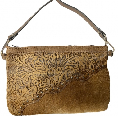 Cowhide Crossbody Purse Shoulder Bag Western Tooled Leather