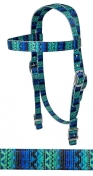 Rugged Ride Nylon Browband Headstall - Teal/Azure Aztec