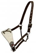 Showman Brown Nylon Bronc Nose Halter With Hair On Cowhide Nose and Y-Brand