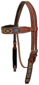 Rugged Ride Browband Headstall With Beaded Inlay - Diamond Aztec