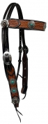 Buffalo Leather Of The Rockies Browband Headstall With Turquoise Conchos - Horse