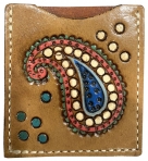 Showman Tooled Painted Paisley Pattern Leather Cell Phone Card Holder