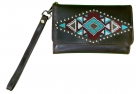 Klassy Cowgirl Leather Clutch Cell Phone Wallet - Aztec Beaded