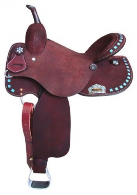 Circle S Barrel Style Saddle With Turquoise Buckstitch Trim: Chicks 