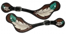 Rugged Ride Deluxe Leather Spur Straps - Handpainted Feather and Tooled