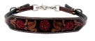 Rugged Ride Deluxe Leather Padded Wither Strap - Red Flower and Leaf Tooled