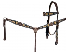 Rugged Ride Deluxe Leather Browband Headstall and Breast Collar Set - Sunflower Turquoise Buckstitch