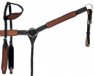 Rugged Ride Deluxe Leather One Ear Headstall and Breast Collar Set - Blue Dot Tooled