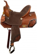 Double T Tooled Basket Weave Barrel Style Saddle - 15 Inch