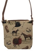 English Horse Tapestry Small Square Hipster Handbag