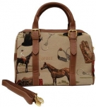 English Horse Tapestry Convertible Handbag with Buckle Handles