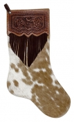 Showman Hair On Cowhide Western Christmas Stocking With Fringe And Tooled Leather