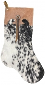 Showman Hair on Cowhide Christmas Stocking With Leather Top And Copper Sunflower Concho, Straps And 