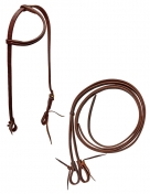 Rugged Ride Extra Heavy Harness Leather Sliding Ear Headstall and Split Reins Set
