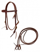 Rugged Ride Extra Heavy Harness Leather Browband Headstall and Split Reins Set
