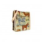 English Horse Tapestry Small Barrel Handbag with Shoulder Straps