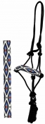 Rugged Ride Leather Nose Rope Halter with 6ft Lead - Blue/Orange Aztec