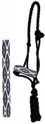 Rugged Ride Leather Nose Mule Tape Halter with 6ft Lead - Blue/Orange Aztec