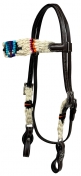 Rugged Ride Mohair Browband Headstall - Tan/Blue/Navy