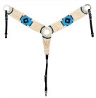 Showman Cream Mohair Multi-Strand Woven Breast Collar With Blk/Teal Aztec Design