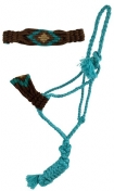 Showman Teal Woven Mule Tape Halter And Lead With Mohair Noseband