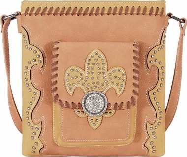 Montana West Women's Real Leather Tooled Crossbody Purse - Brown