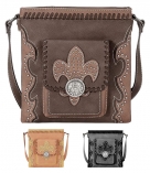Montana West Fleur-de-Lis Collection Conceal Carry Crossbody Bag With Whipstitch and Stud Accents