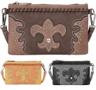Montana West Fleur-de-Lis Collection Convertible Clutch/Wristlet With Whipstitch and Stud Accents