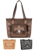 Montana West Fleur-de-Lis Collection Conceal Carry Tote Handbag With Whipstitch and Stud Accents