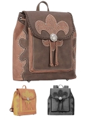 Montana West Fleur-de-Lis Collection Backpack Style Handbag With Whipstitch and Stud Accents