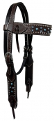 Buffalo Leather Of The Rockies Browband Headstall With Turquoise Dots And Flowers - Pony