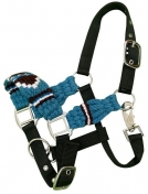 Showman Pony Wool String Black Nylon Halter - Turquoise/Brown