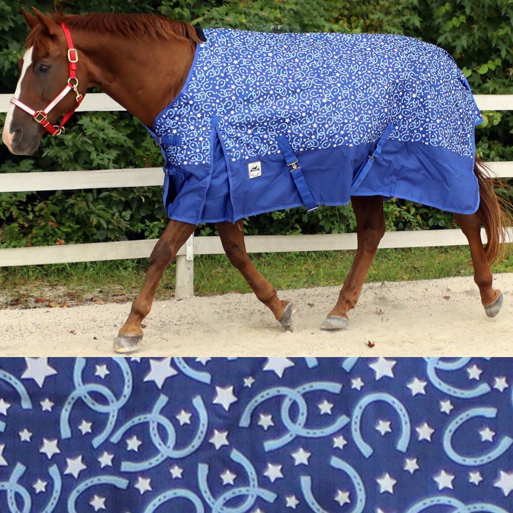 Rugged Ride 600 Denier Horseshoes And Stars Print Midweight Turnout Blanket 250 Grams Fill Chicks Discount Saddlery