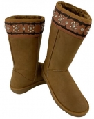 Comfy Fleece Lined Microsuede Boots - Camel with Barbed Wire and Crystals - Seconds