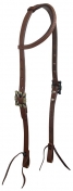 Showman Oiled Harness Single Ear Headstall With Antique Silver Scalloped Buckle