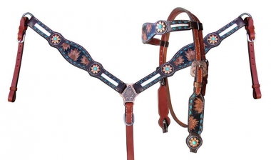 Turquoise Blue & Chocolate Brown Western Headstall and Breast