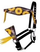 Showman Sunflower Print Adjustable Black Nylon Bronc Nose Halter