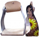 Showman Sunflower Twisted Angled Aluminum Stirrups With Sunflower And Leather Look Overlay
