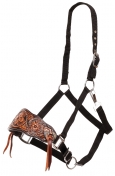 Showman Tooled Floral Black Nylon Bronc Halter