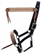 Showman Roughout Leather And Nylon Halter With Buckstitch Trim