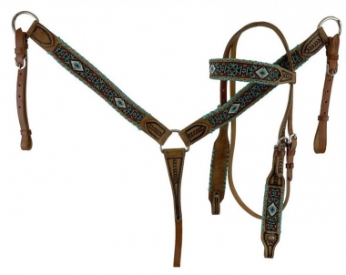  Showman Leather Headstall & Breast Collar Set w