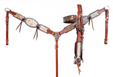 Bridle Breast Collar Headstall Tack Set Horse Cowhide Inlay 