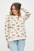 Color Horse Print Crew Neck Sweatshirt