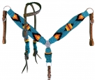 Showman Pony Woven Southwest Design One Ear Headstall Breast Collar Set - Turquoise/Orange/Yellow