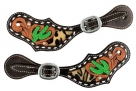 Showman Ladies Spur Straps With Cheetah Inlay And Painted Cactus