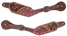 Showman Ladies Chocolate Roughout Spur Straps With Pink Buckstitch
