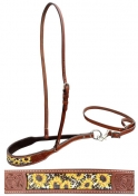 Showman Leather Tooled Noseband With Sunflower And Cheetah Print And Tie Down Strap