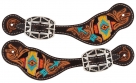 Weaver Turquoise Cross Navajo Arrow Beaded Ladies Spur Straps - Pair
